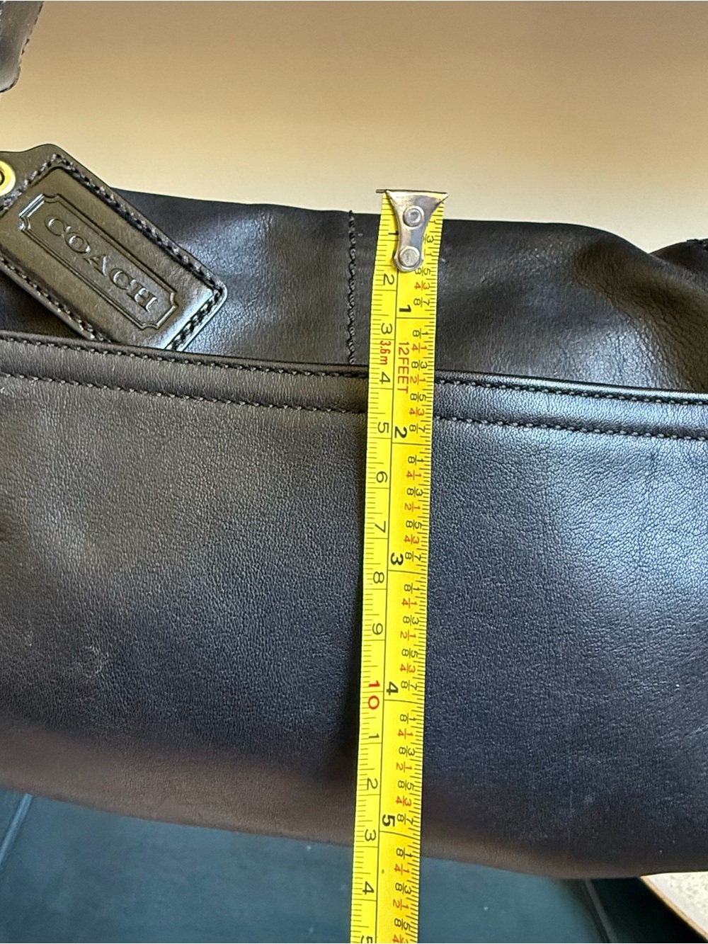 Black Leather Coach Shoulder Bag with Gold Buckle Accent - Picture 3 of 9
